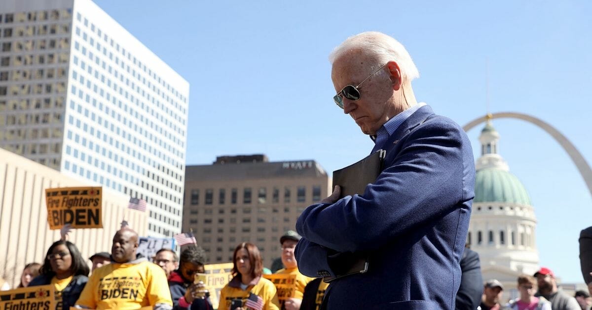Democratic presidential candidate former Vice President Joe Biden waits to take the stage at a campaign rally at Kiener Plaza on March 7, 2020, in St Louis.