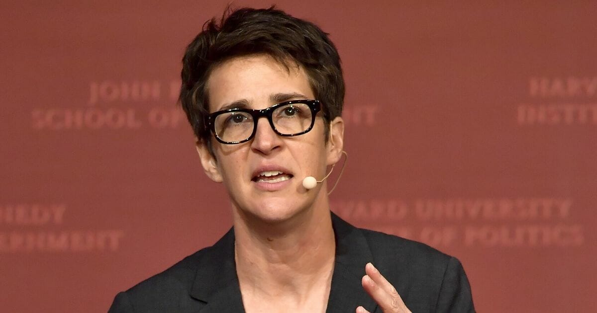 MSNBC’s Rachel Maddow speaks at the Harvard University John F. Kennedy Jr. Forum on Oct. 16, 2017, in Cambridge, Massachusetts.