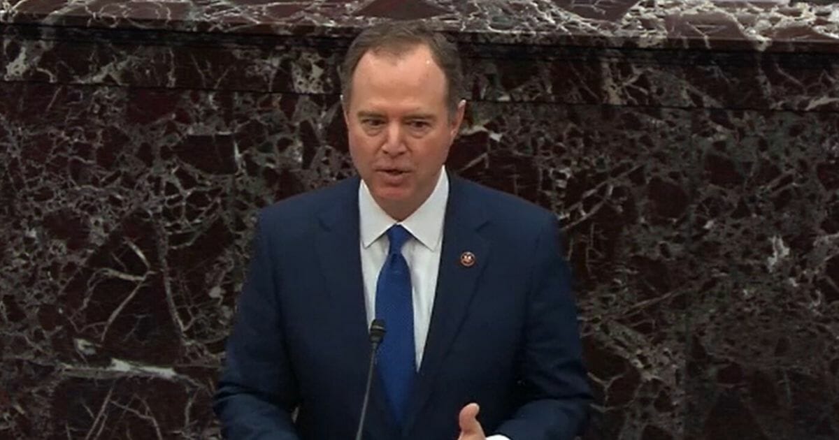 House Intelligence Committee Chairman Adam Schiff speaks in the Senate during the impeachment trial of President Donald Trump on Jan. 31.