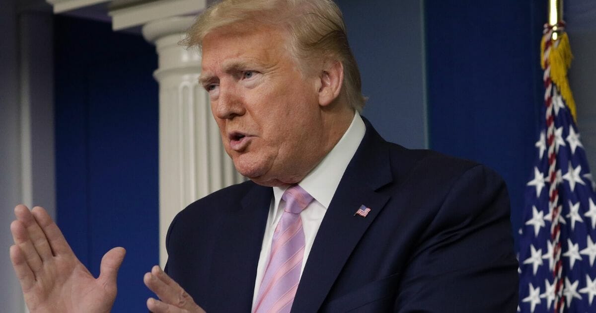 President Donald Trump speaks during the daily news briefing of the White House Coronavirus Task Force in the James Brady Briefing Room on April 10, 2020, at the White House.