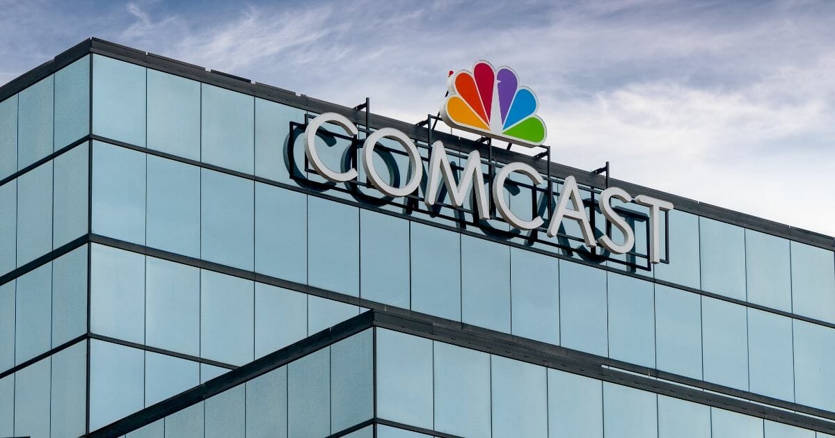 Stock image of the NBC logo at Comcast’s regional headquarters in St. Paul, Minnesota.