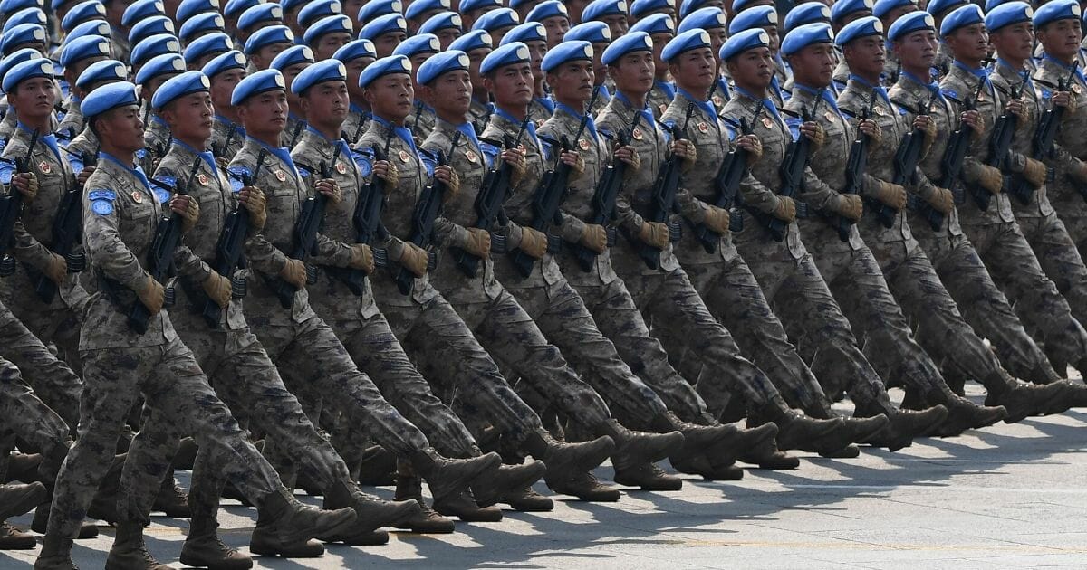 Chinese People’s Liberation Army personnel participate in a military parade at Tiananmen Square in Beijing on Oct. 1, 2019, to mark the 70th anniversary of the founding of the People’s Republic of China.