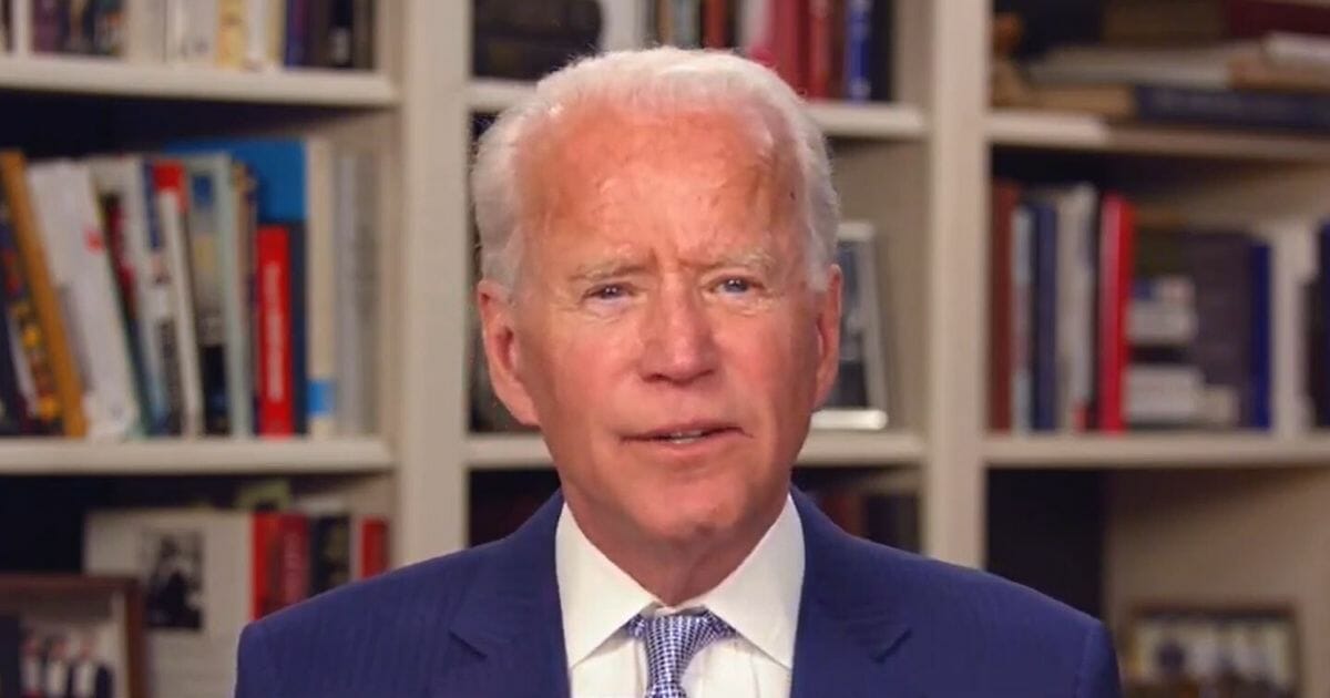 In this screen shot from Joebiden.com, Democratic presidential candidate former Vice President Joe Biden speaks during a “Coronavirus Virtual Town Hall” from his home on April 8, 2020, in Wilmington, Delaware.