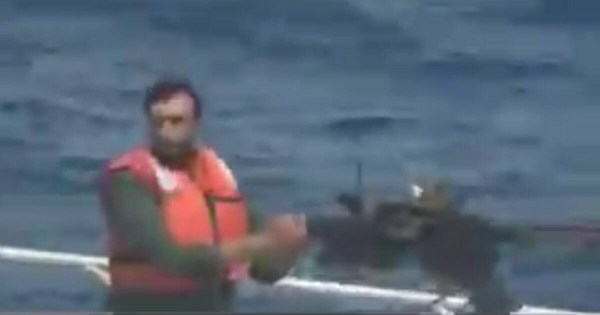 An Iranian sailor mans a gun on a vessel approaching a U.S. Navy ship in the Persian Gulf.