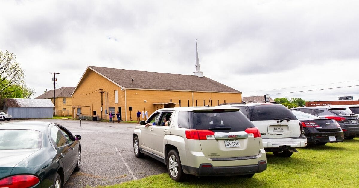 A drive-in Easter service led by Pastor Joshua Jackson is held at Mt. Pleasant Missionary Baptist Church in Denison, Texas on April 12, 2020.