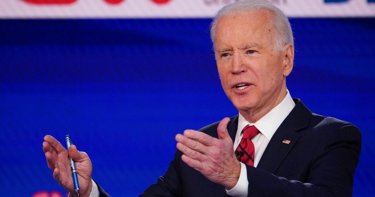 Presumptive Democratic presidential candidate Joe Biden, pictured at his March 15 debate with then-contender Sen. Bernie Sanders, told a virtual fundraising on Tuesday that he's "excited" about the possibility of change the coronavirus crisis has brouth to the country.