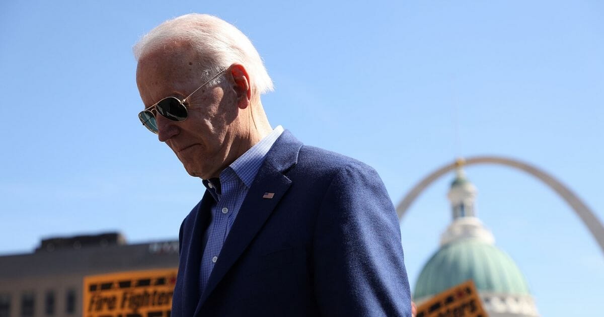 Former Vice President Joe Biden, the presumptive Democratic nominee for president, waits to take the stage at a campaign rally at Kiener Plaza on March 7, 2020, in St Louis.