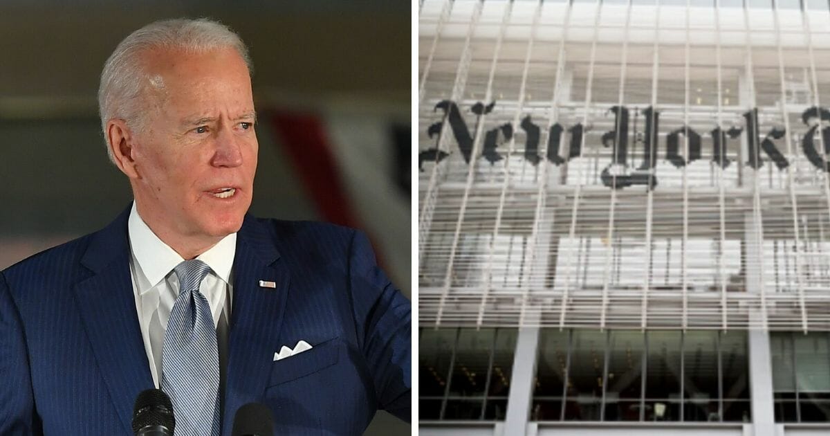 Former Vice President Joe Biden, left; The New York Times building, right.