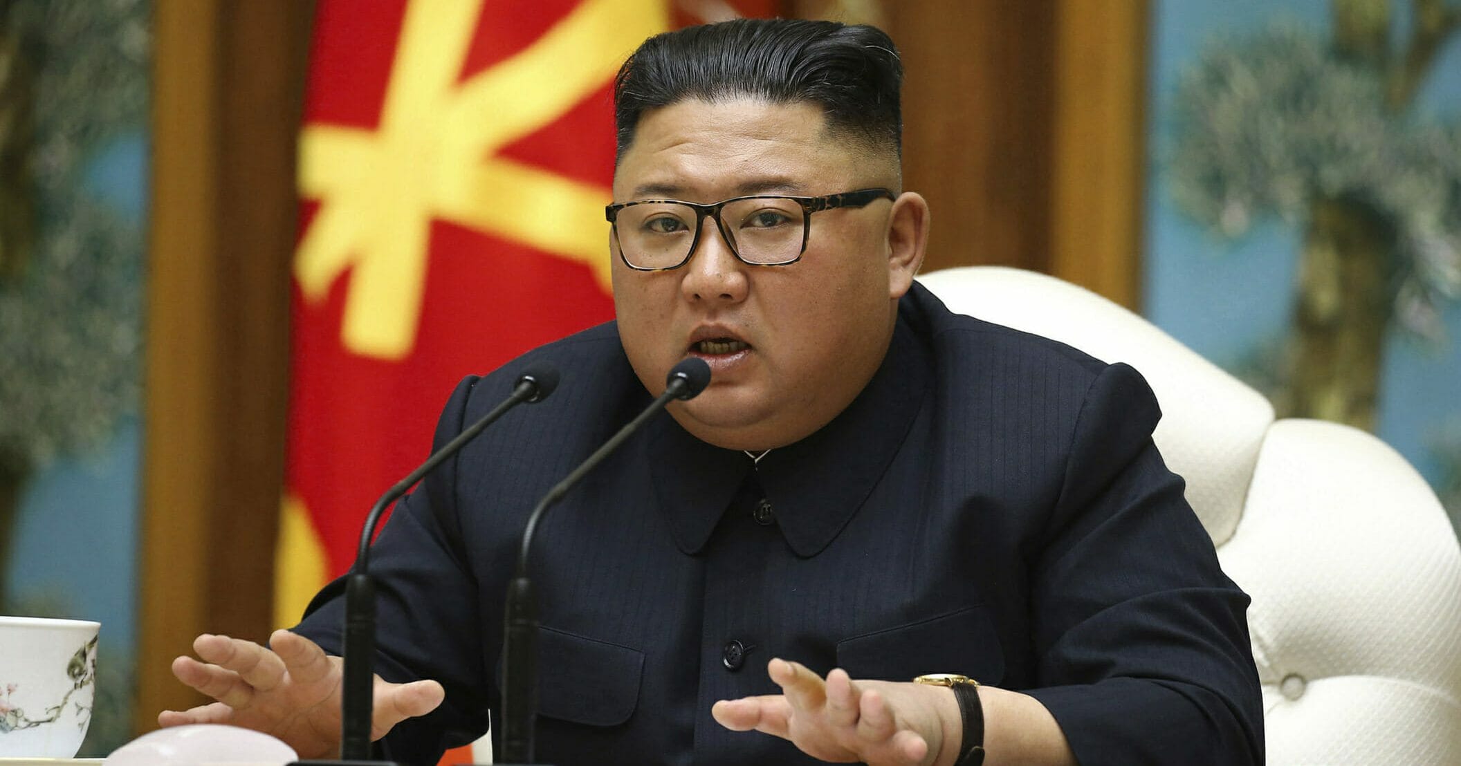 North Korean leader Kim Jong Un attends a politburo meeting of the ruling Workers' Party of Korea in Pyongyang on April 11, 2020.