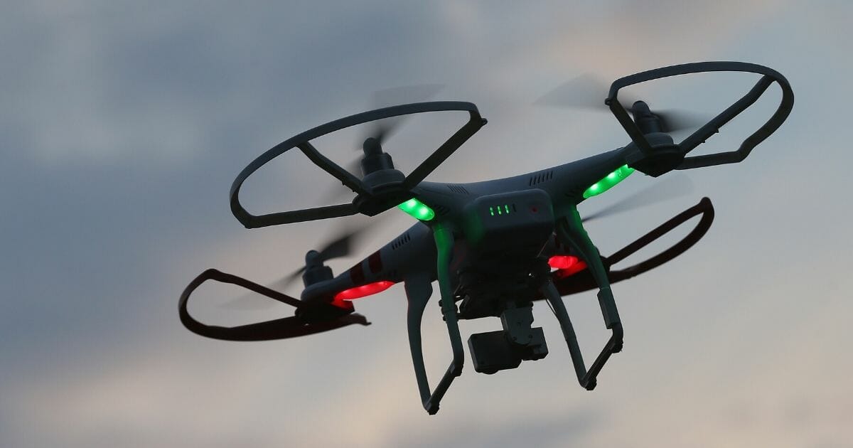 A drone is flown for recreational purposes in the sky above Old Bethpage, New York