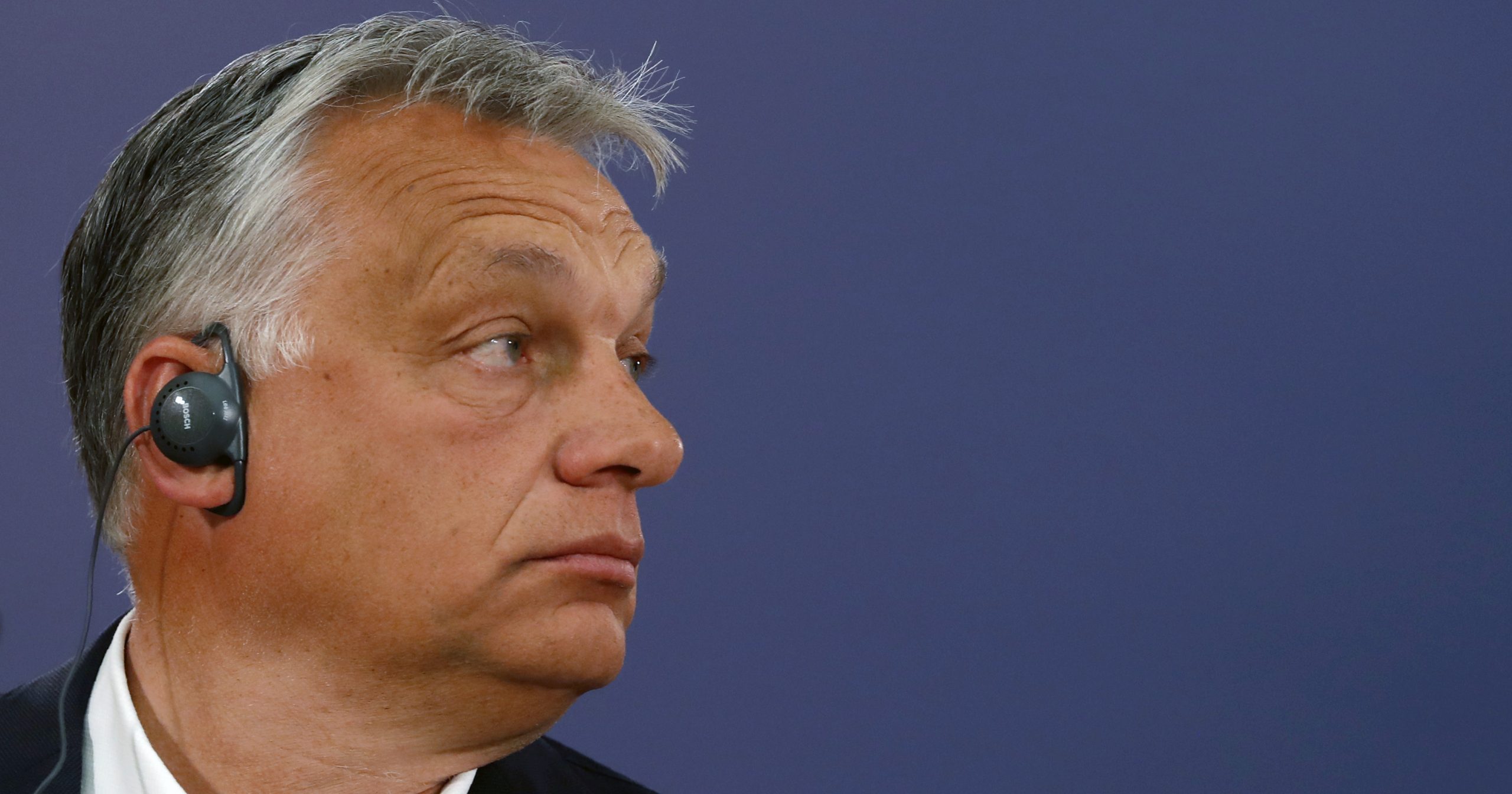 Hungarian Prime Minister Viktor Orban listens to a question during a news conference after a meeting with Serbian President Aleksandar Vucic in Belgrade, Serbia, on May 15, 2020.