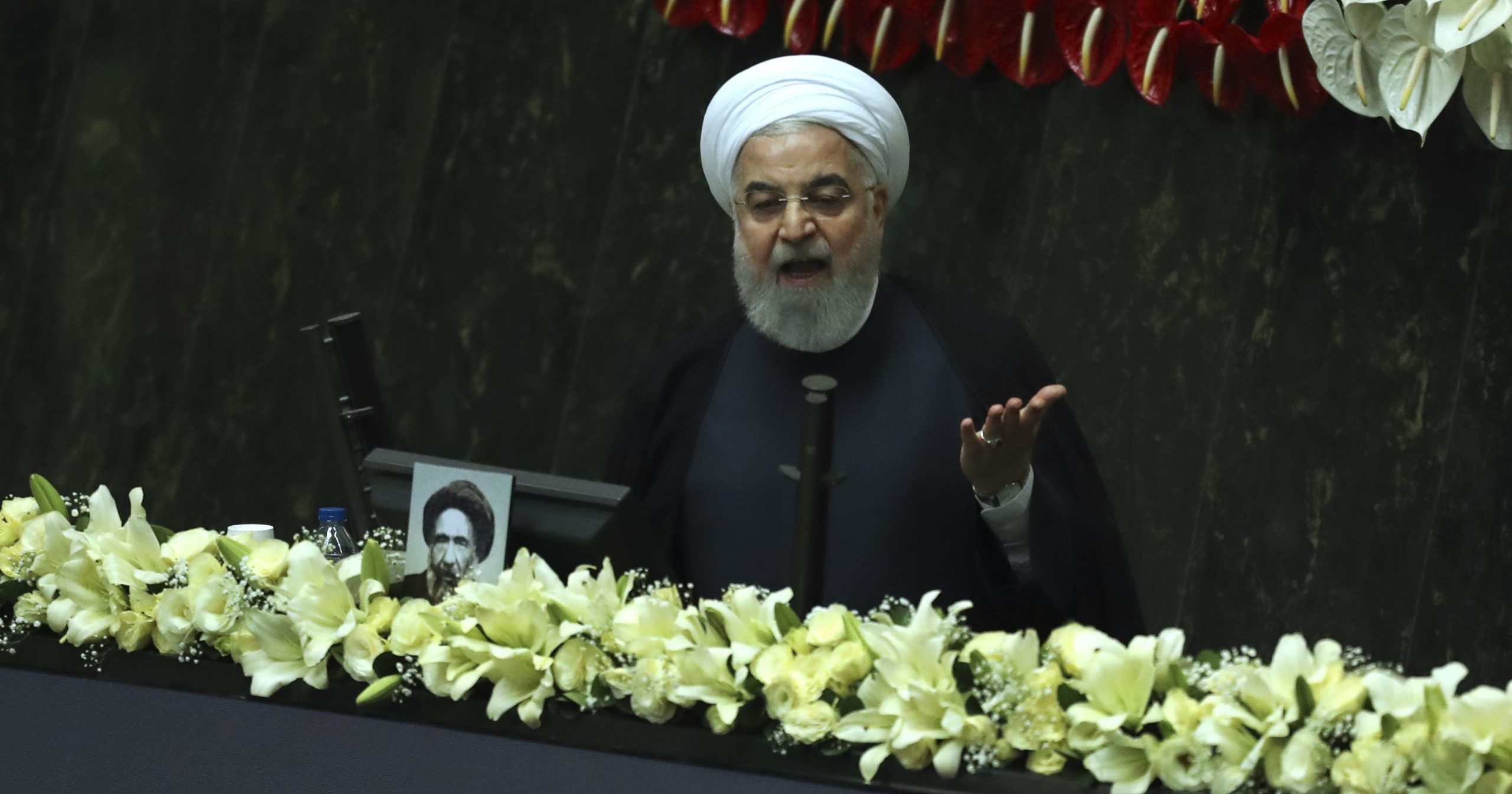 Iranian President Hassan Rouhani speaks during the inauguration of the new parliament in Tehran, Iran, on May, 27, 2020.