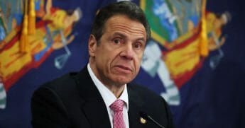 New York Gov. Andrew Cuomo speaks during a coronavirus briefing at Northwell Feinstein Institute for Medical Research on May 6, 2020, in Manhasset, New York.