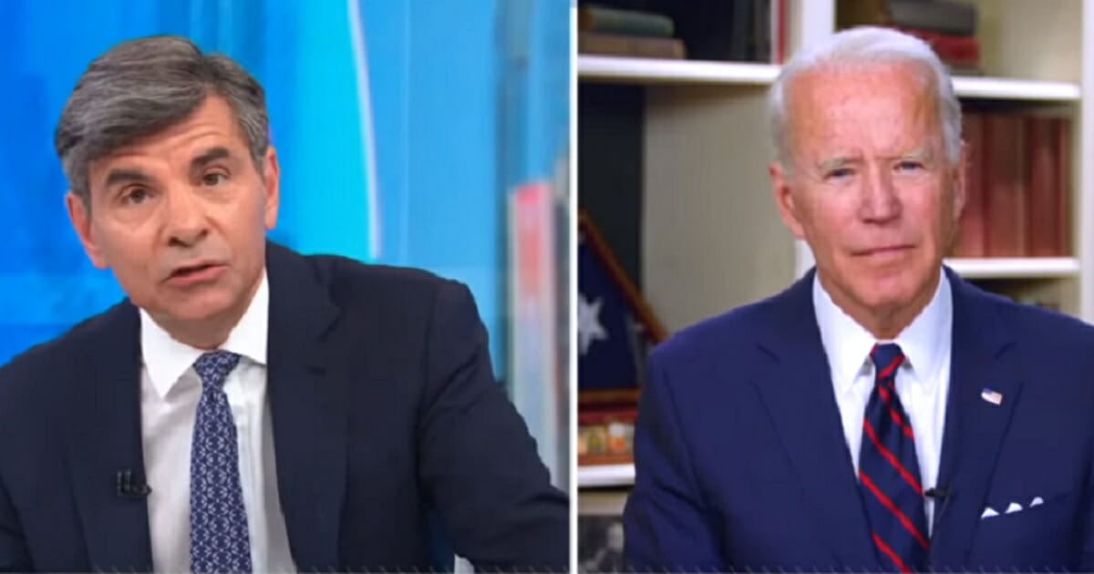 "Good Morning America" host George Stephanopoulos, left, questions former Vice President Joe Biden Tuesday on ABC.