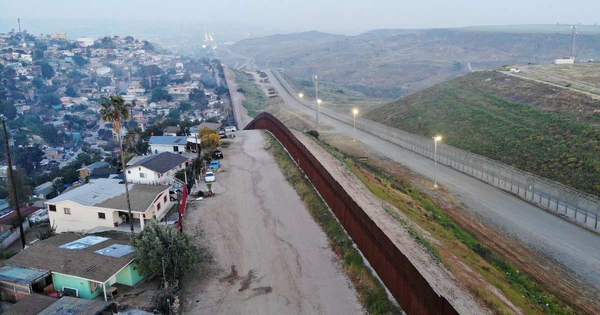 An aerial view of the wall on the U.S. border with Tijuana, Mexico, on April 2, 2019.