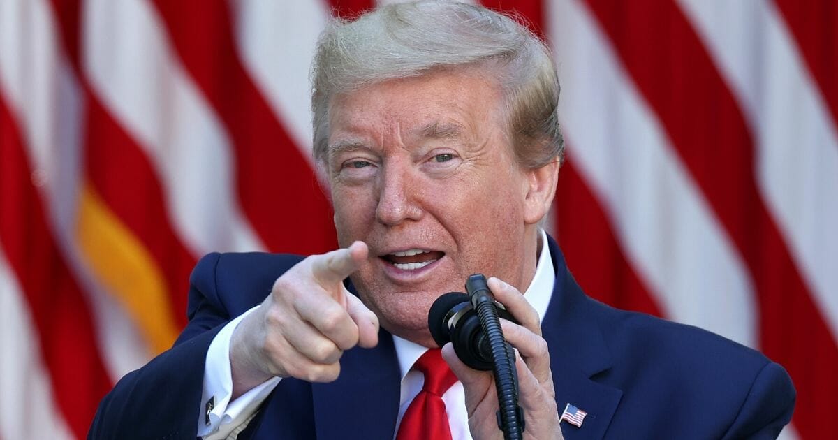 President Donald Trump gestures during an event in the Rose Garden of the White House on May 7, 2020.