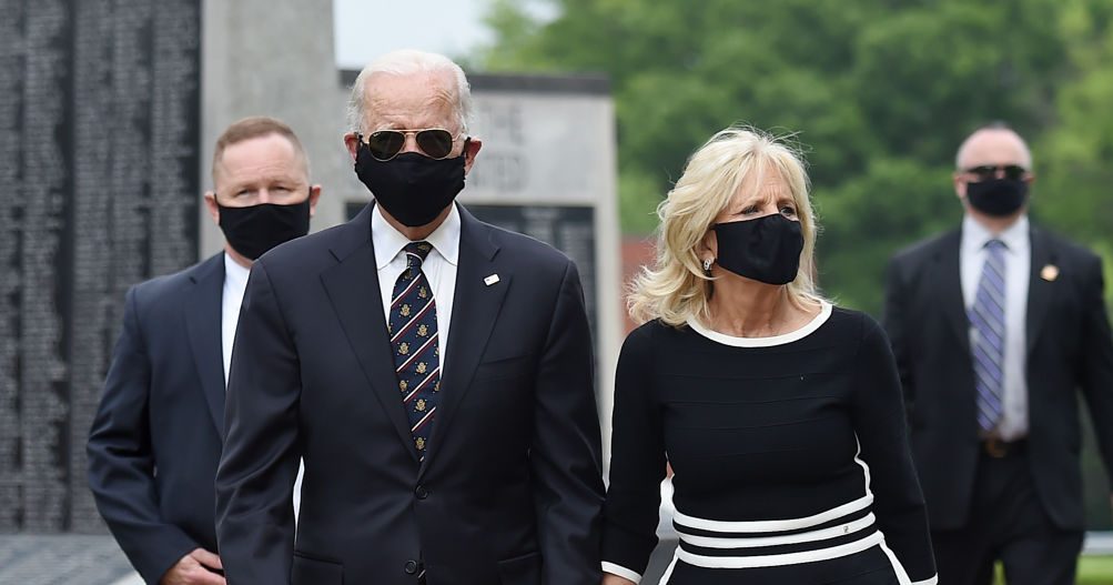 Democratic presidential candidate and former Vice President Joe Biden and his wife, Jill Biden, leave Delaware Memorial Bridge Veteran's Memorial Park after paying their respects to fallen service members in Newcastle, Delaware, on May 25, 2020.