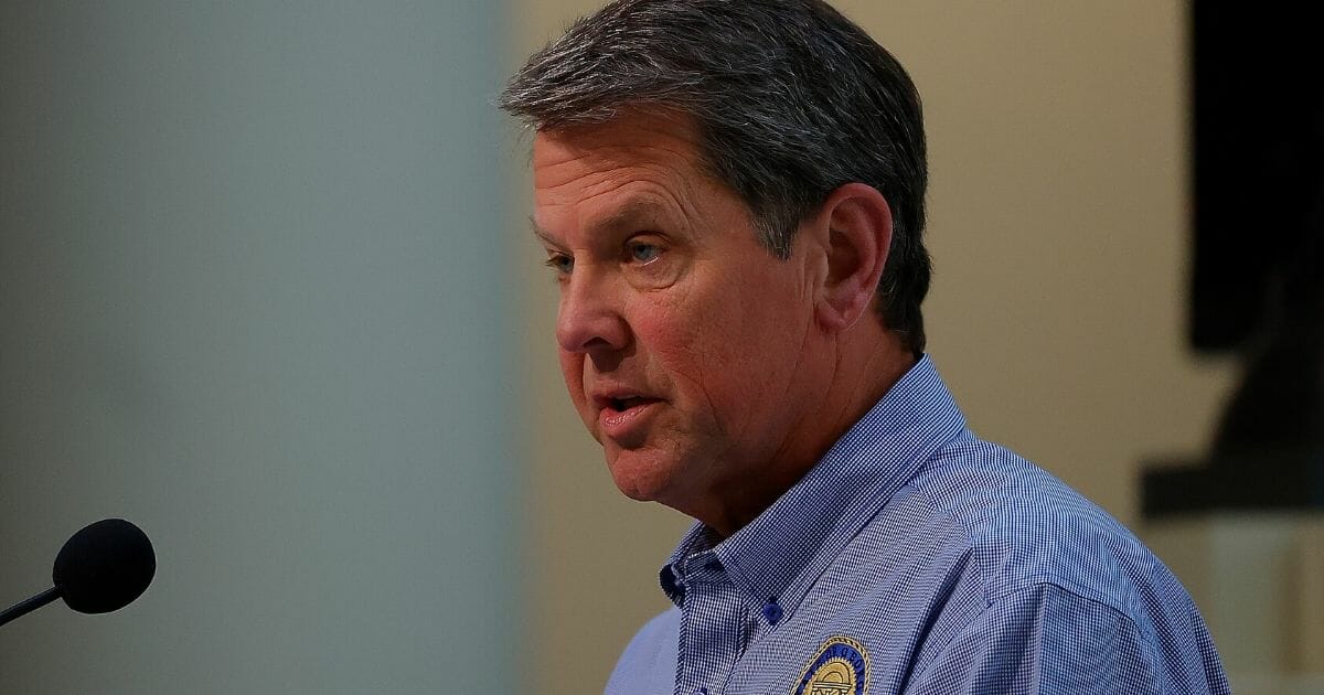 Georgia Gov. Brian Kemp speaks during a news conference at the State Capitol in Atlanta on April 27, 2020.