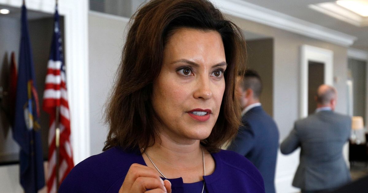 Gretchen Whitmer speaks with a reporter after a Democrat Unity Rally at the Westin Book Cadillac Hotel on Aug. 8, 2018, in Detroit, Michigan.
