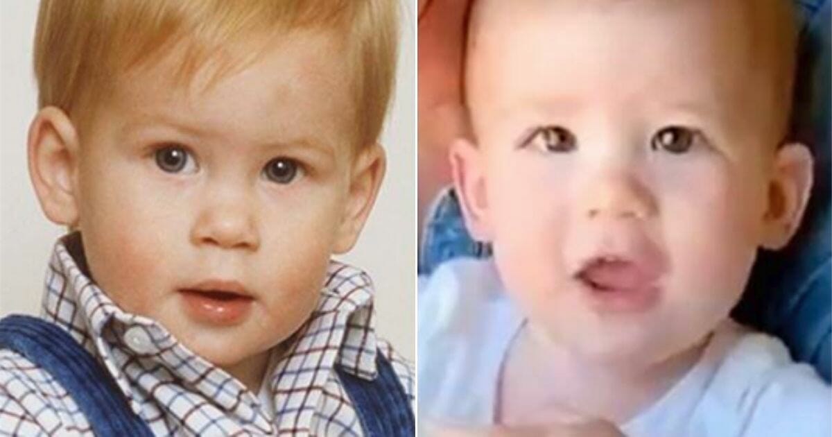 Prince Harry as a child, left, and his son, Archie, right.