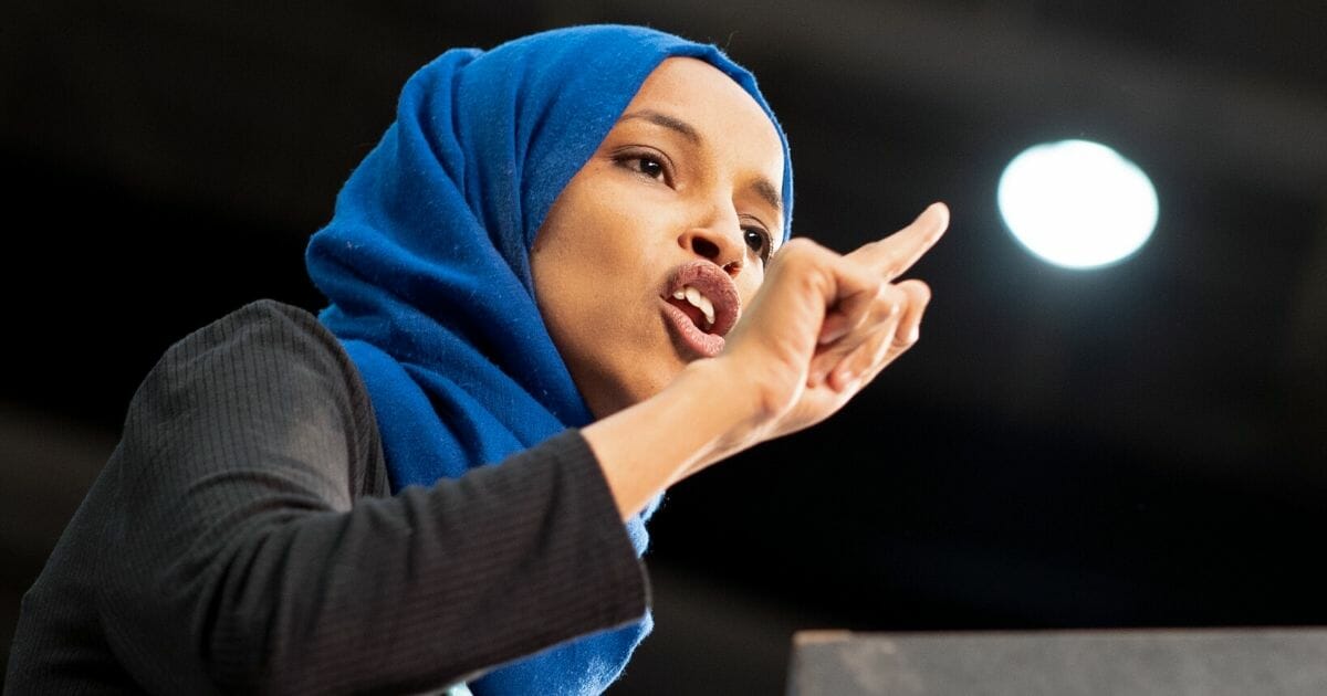 Rep. Ilhan Omar speaks during a campaign rally for Democratic presidential hopeful Sen. Bernie Sanders at the Saint Paul RiverCentre in St. Paul, Minnesota, on March 2, 2020.