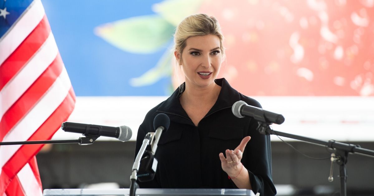 Ivanka Trump speaks following a tour of Coastal Sunbelt Produce where workers assemble boxes of food as part of the Farmers to Families Food Box Program in Laurel, Maryland, on May 15, 2020.