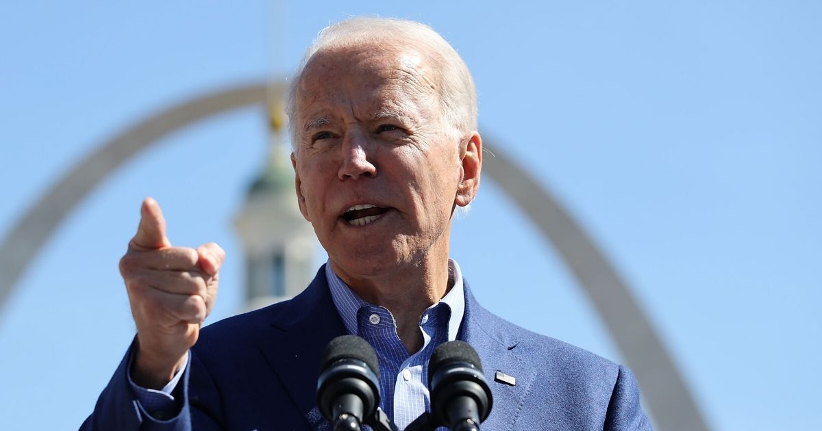 Democratic presidential candidate former Vice President Joe Biden speaks at a campaign rally at Kiener Plaza on March 7, 2020, in St Louis, Missouri.