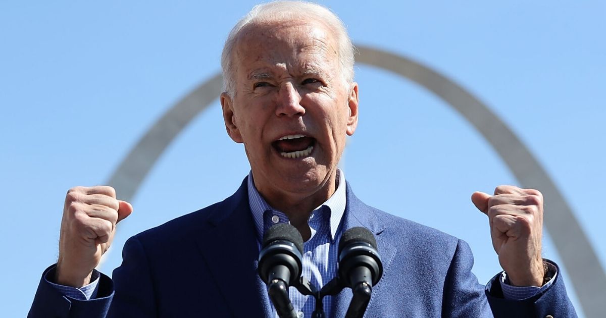 Democratic presidential candidate former Vice President Joe Biden speaks at a campaign rally at Kiener Plaza on March 7, 2020, in St Louis, Missouri.