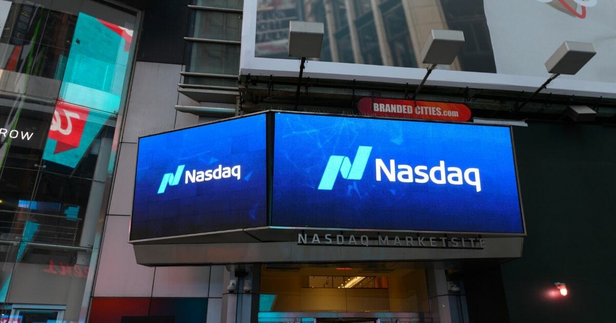 A view outside NASDAQ headquarters in Times Square on March 31, 2020, in New York City.