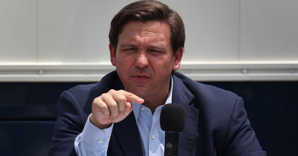 Florida Gov. Ron DeSantis speaks during a news conference at the Miami Beach Convention Center on April 8, 2020, in Miami Beach, Florida.