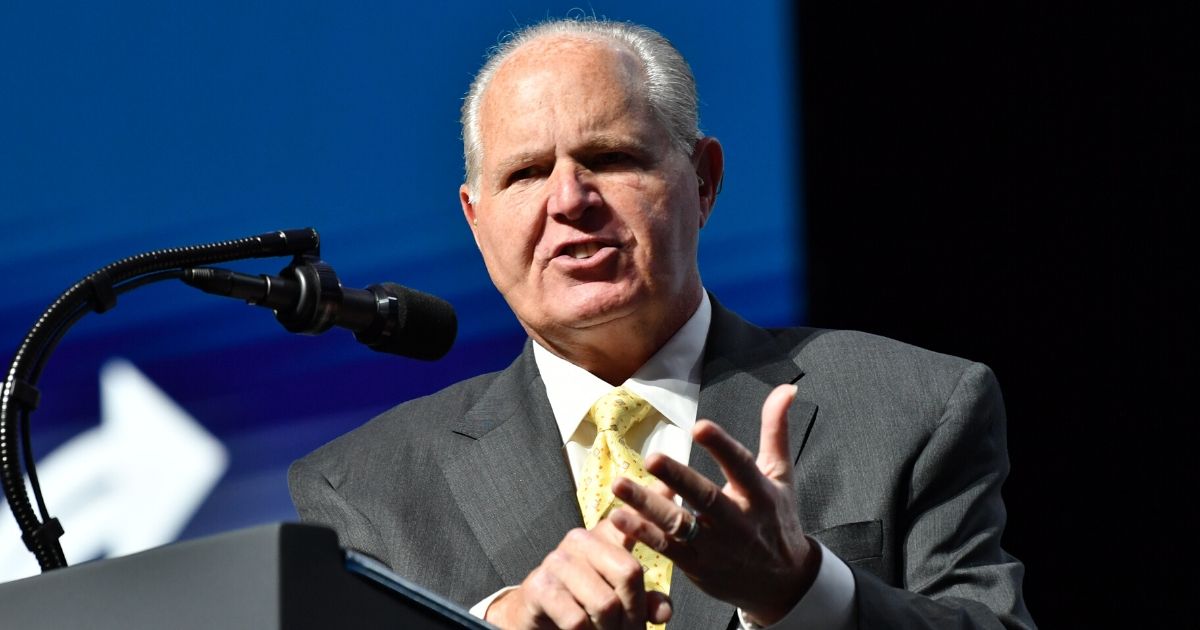 Rush Limbaugh speaks before President Donald Trump takes the stage during the Turning Point USA Student Action Summit at the Palm Beach County Convention Center in West Palm Beach, Florida, on Dec. 21, 2019.