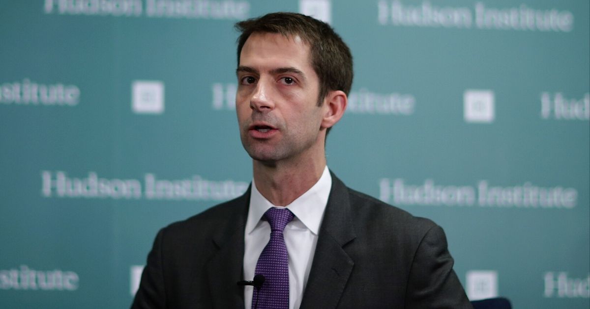 Sen. Tom Cotton (R-Arkansas) participates in a conversation about American foreign strategy and statesmanship at the Hudson Institute on March 18, 2015, in Washington, D.C.