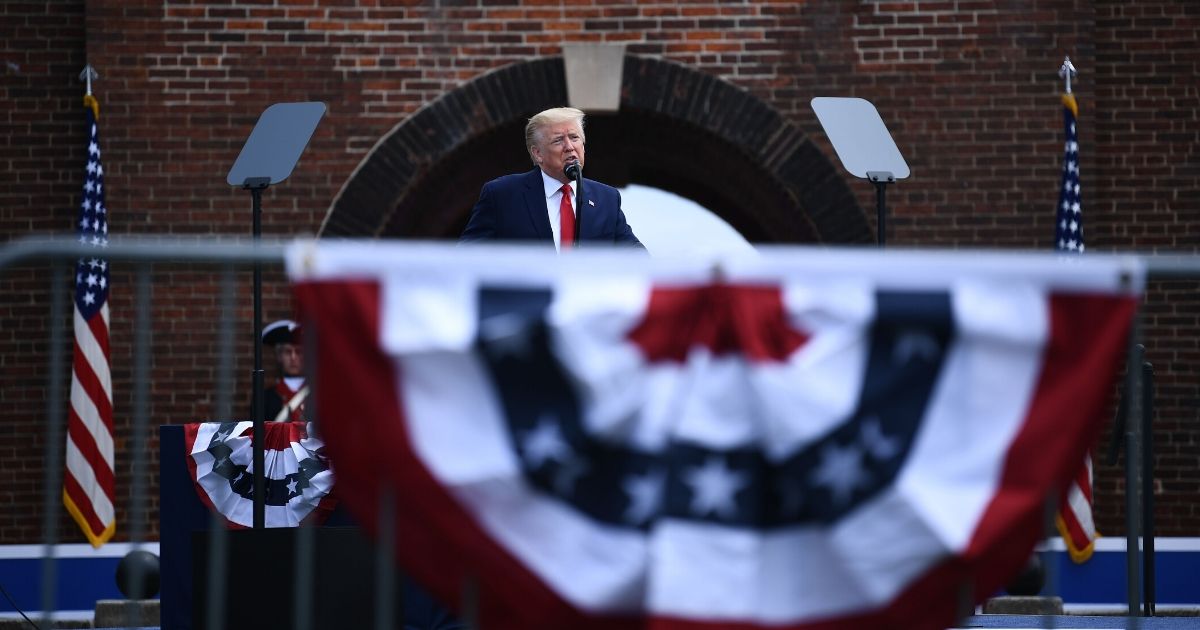 President Donald Trump speaks during a Memorial Day ceremony at Fort McHenry National Monument and Historic Shrine in Baltimore on May 25, 2020.