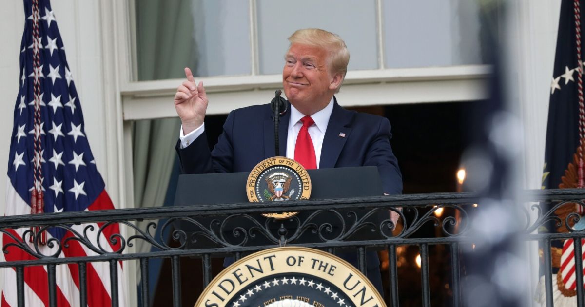 President Donald Trump speaks from the Truman Balcony during a ceremony to honor military veterans at the White House on May 22, 2020, in Washington, D.C.
