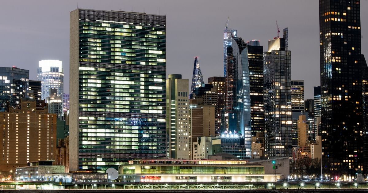 The United Nations Secretariat Building in New York is pictured at night in a March file photo.
