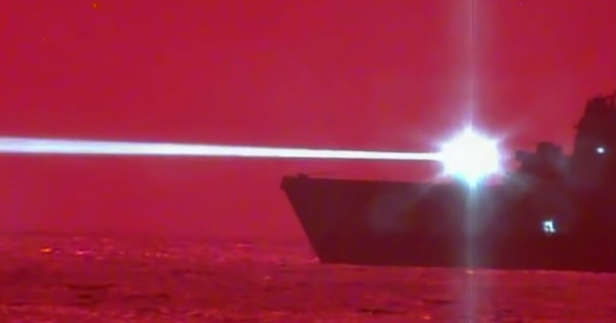 A new laser weapon system is tested by the U.S. Navy aboard the USS Portland.
