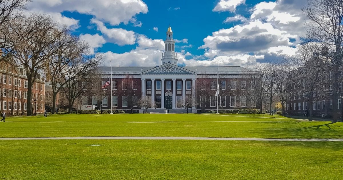 The north facade of the Baker Library / Bloomberg Center building at the Harvard Business School.