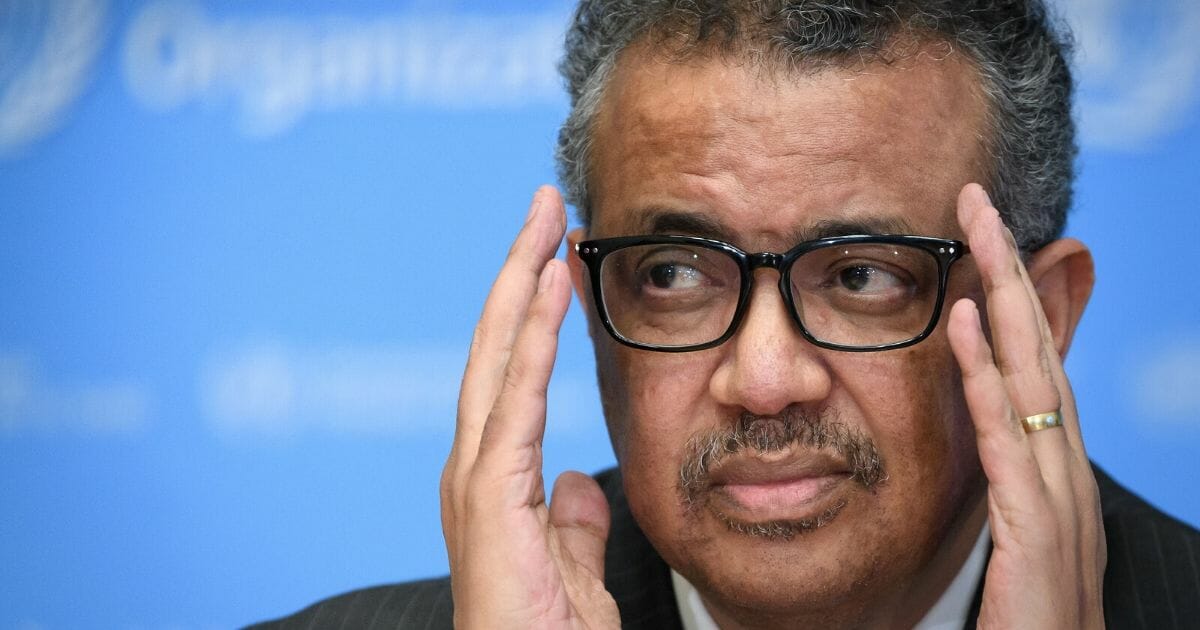 A photo taken on March 11, 2020, shows World Health Organization Director-General Tedros Adhanom Ghebreyesus attending a media briefing on COVID-19 at the WHO headquarters in Geneva.