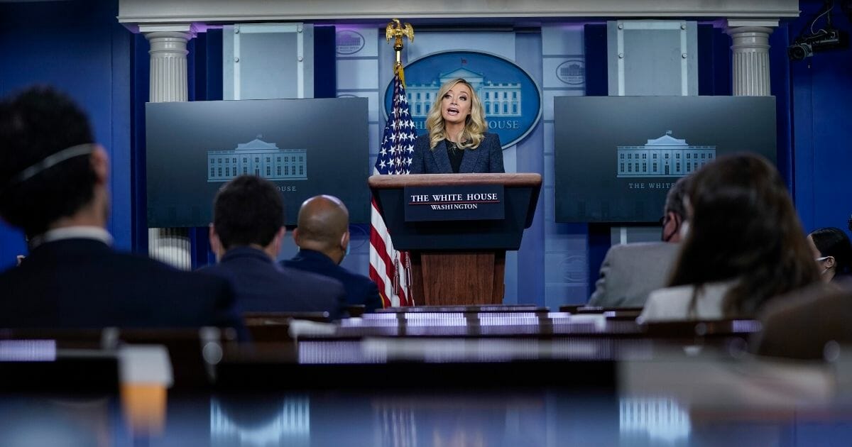 White House Press Secretary Kayleigh McEnany speaks during a media briefing at the White House on May 12, 2020, in Washington, D.C.