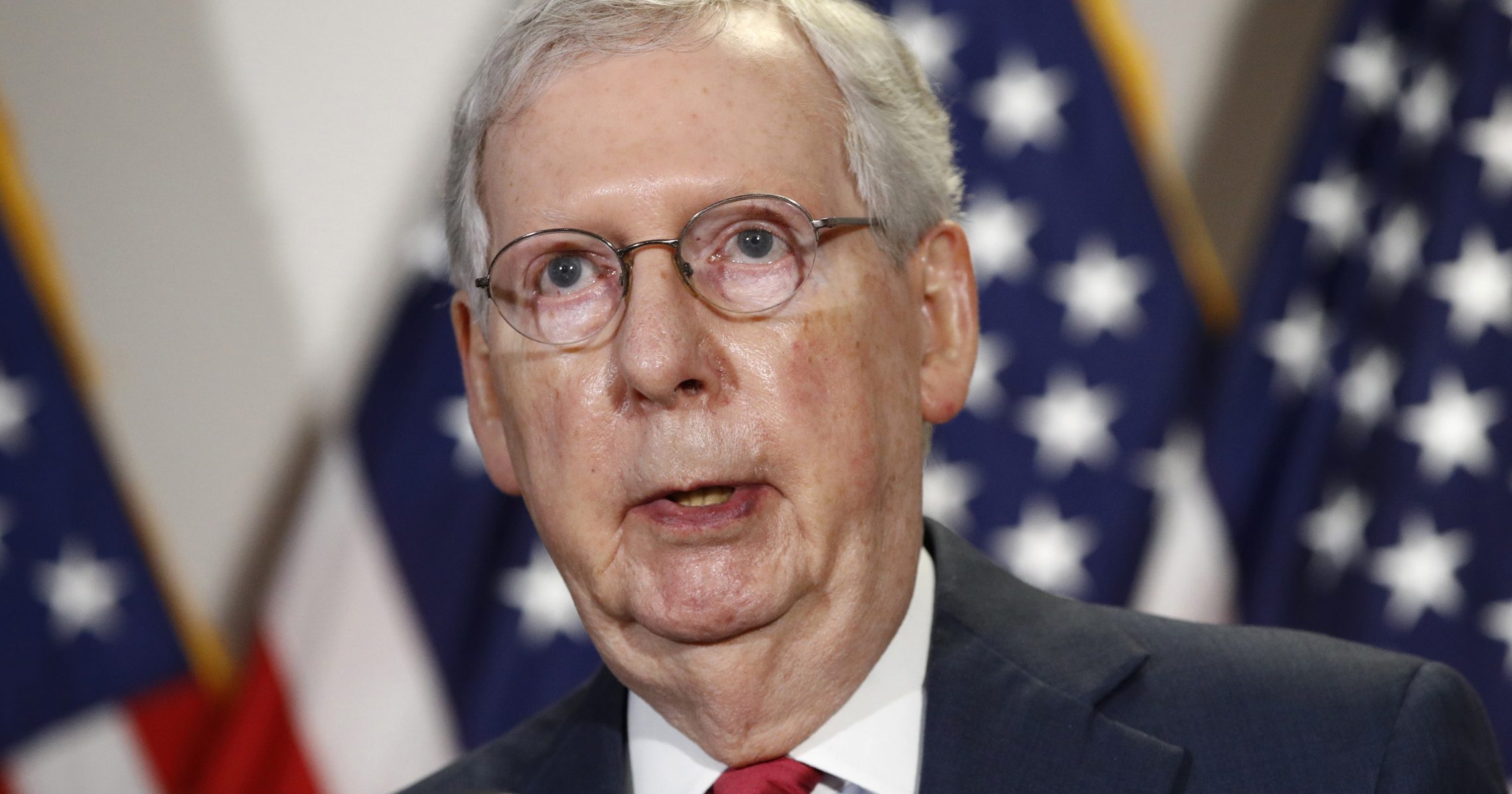 Senate Majority Leader Mitch McConnell of Kentucky speaks with reporters May 19, 2020, after meeting with Senate Republicans at their weekly luncheon on Capitol Hill in Washington.