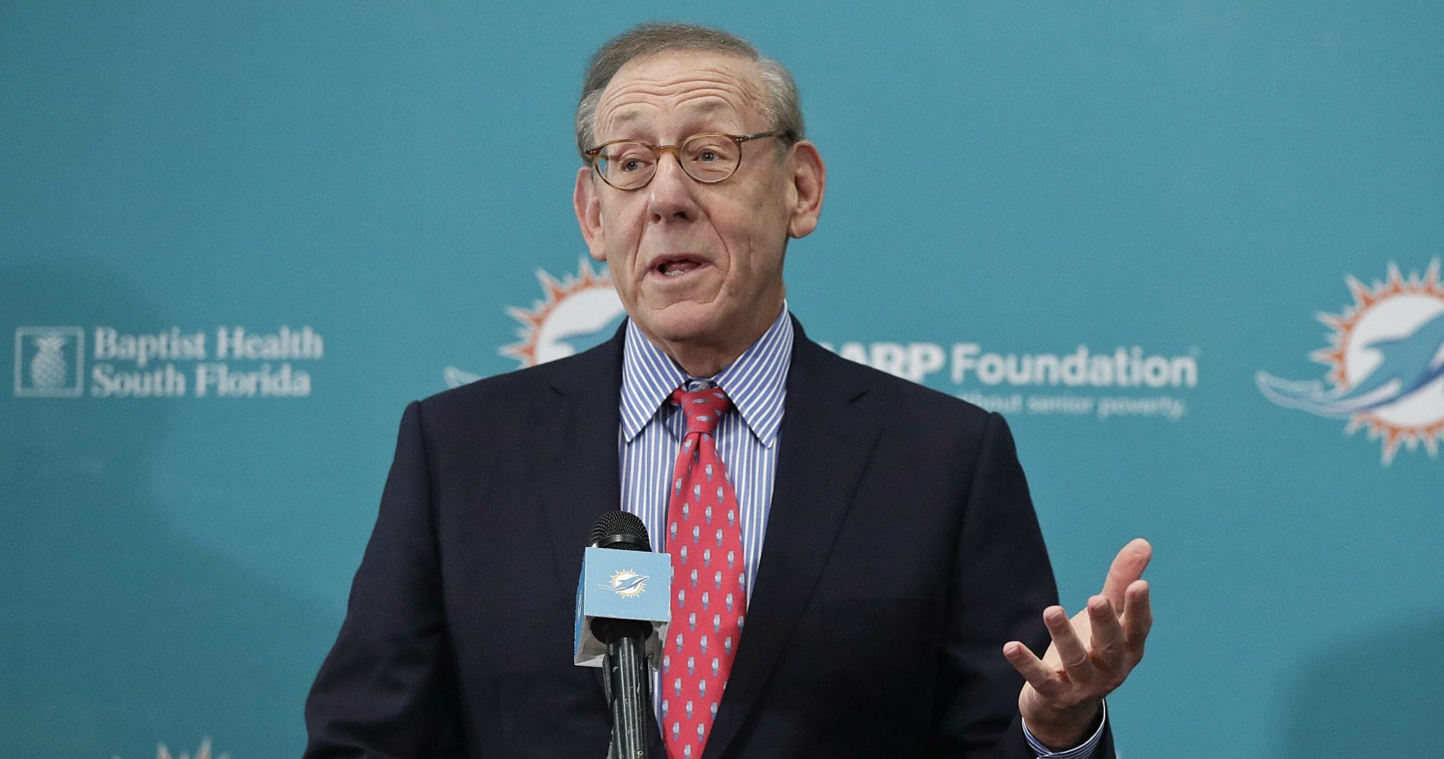 Miami Dolphins owner Stephen Ross speaks during a news conference Feb. 4, 2019, in Davie, Florida.