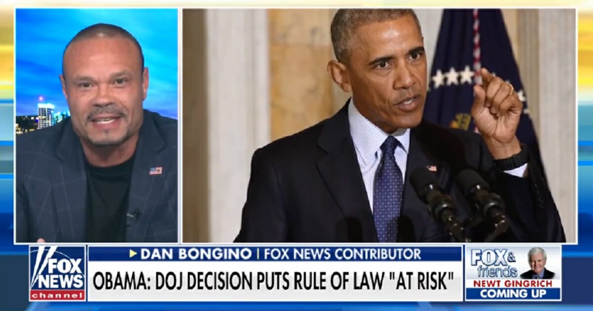 Former Secret Service Agent and conservative commentator Dan Bongino is pictured next to former President Barack Obama in a Monday interview on "Fox & Friends."
