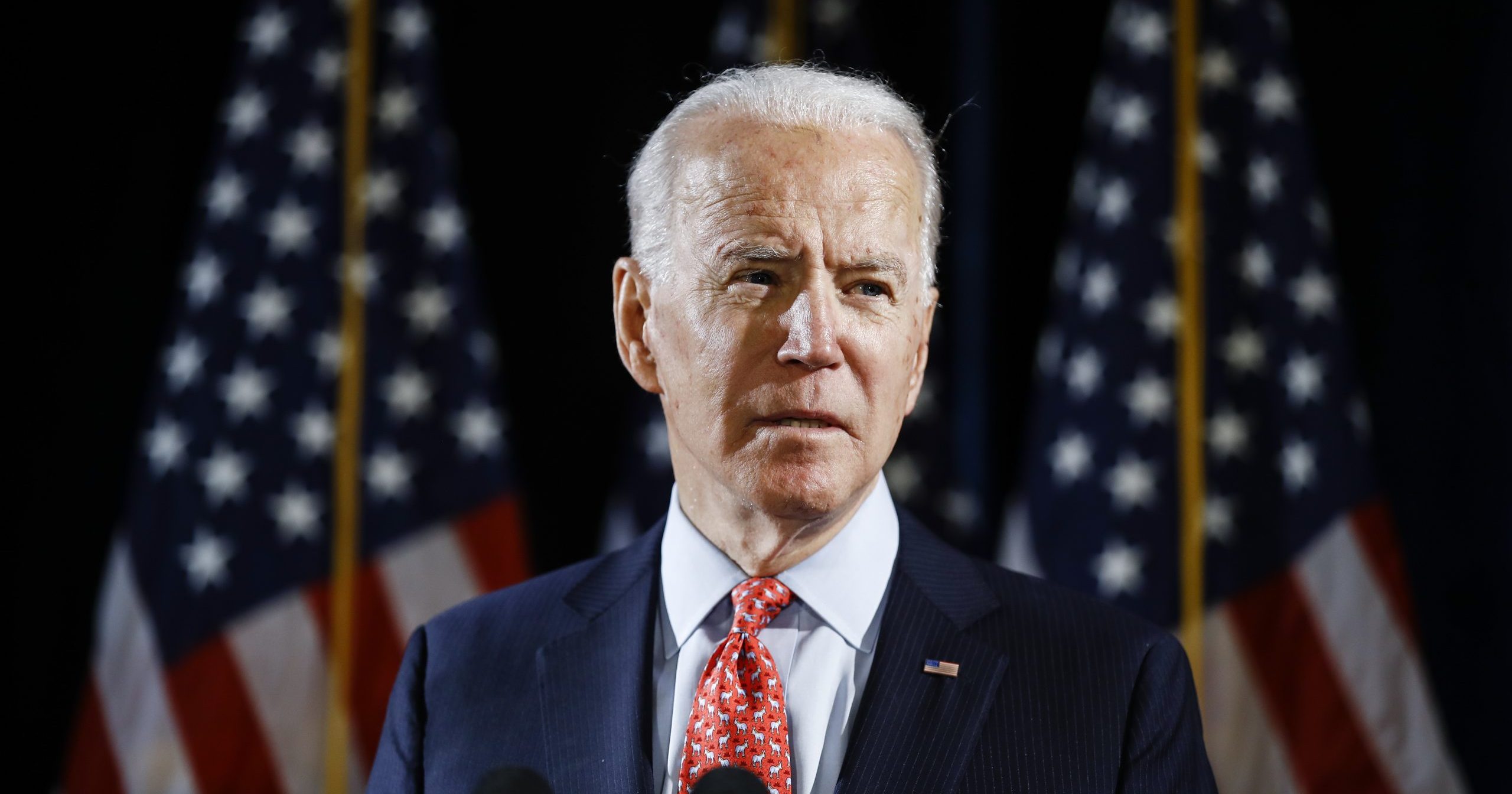 In this March 12, 2020, file photo, Democratic presidential candidate former Vice President Joe Biden speaks about the coronavirus in Wilmington, Delaware.
