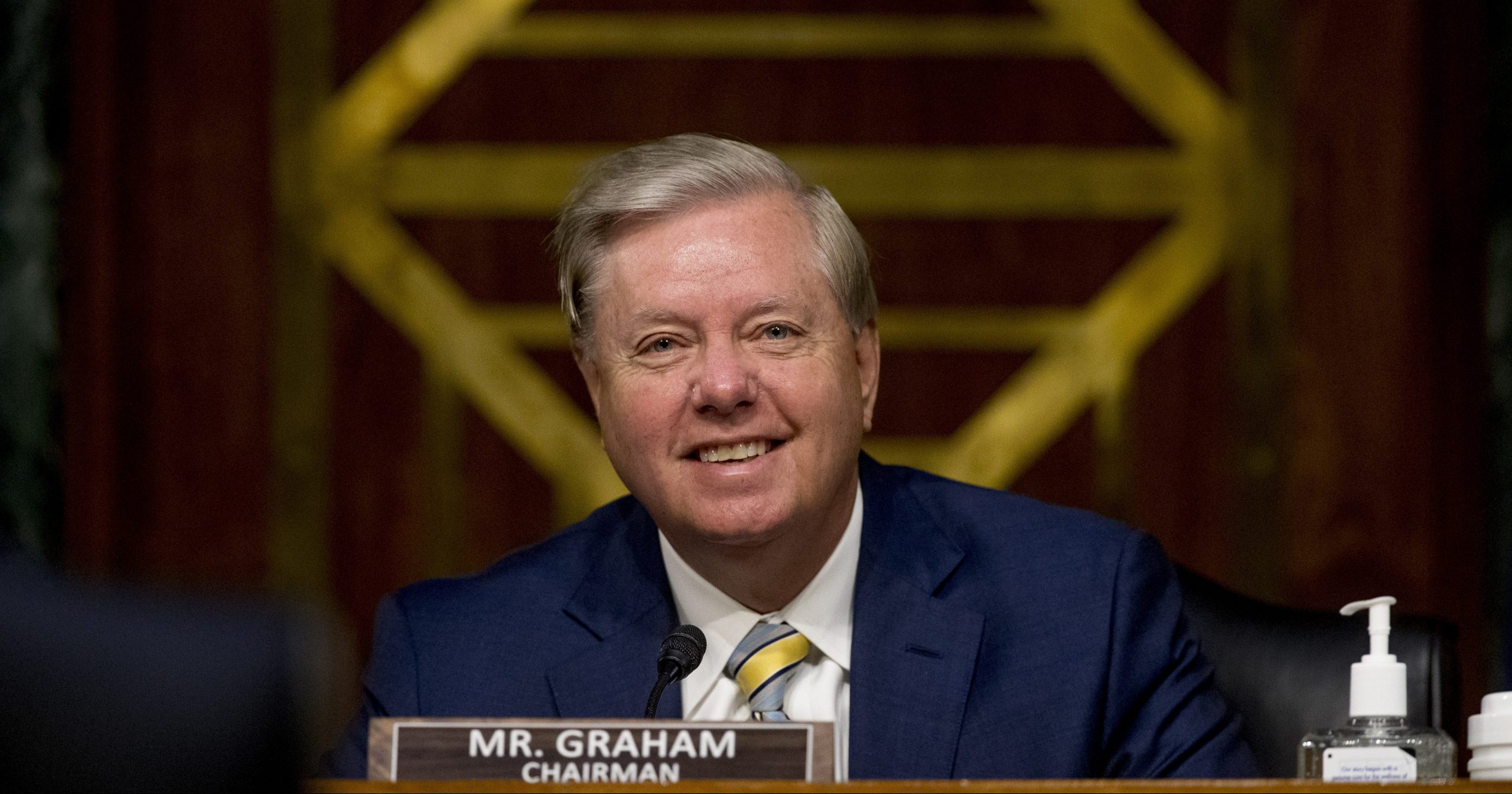 Chairman Sen. Lindsey Graham of South Carolina smiles during a Senate Judiciary Committee hearing on Capitol Hill on June 9, 2020.