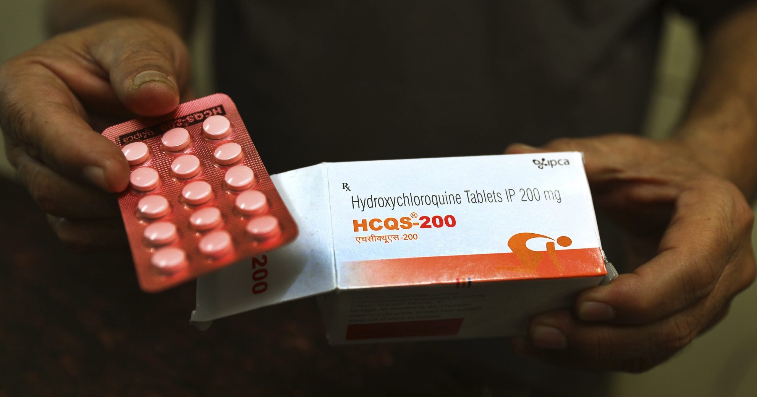 A chemist displays hydroxychloroquine tablets in New Delhi, India, on April 9, 2020.