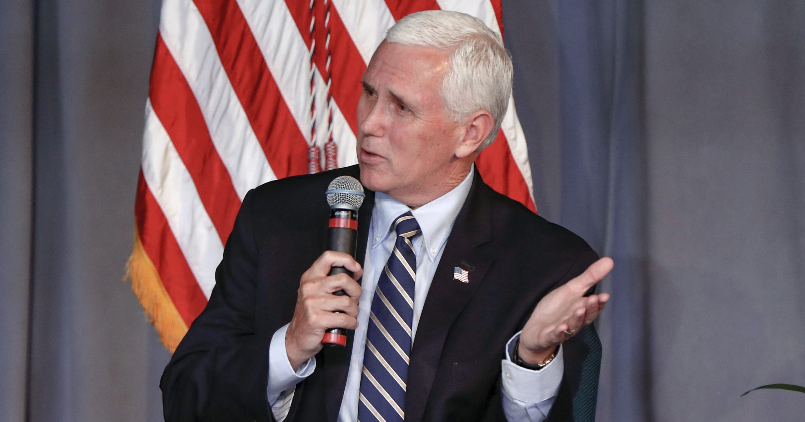 Vice President Mike Pence speaks during a discussion at the Covenant Church of Pittsburgh in Wilkinsburg, Pennsylvania, on June 12, 2020.