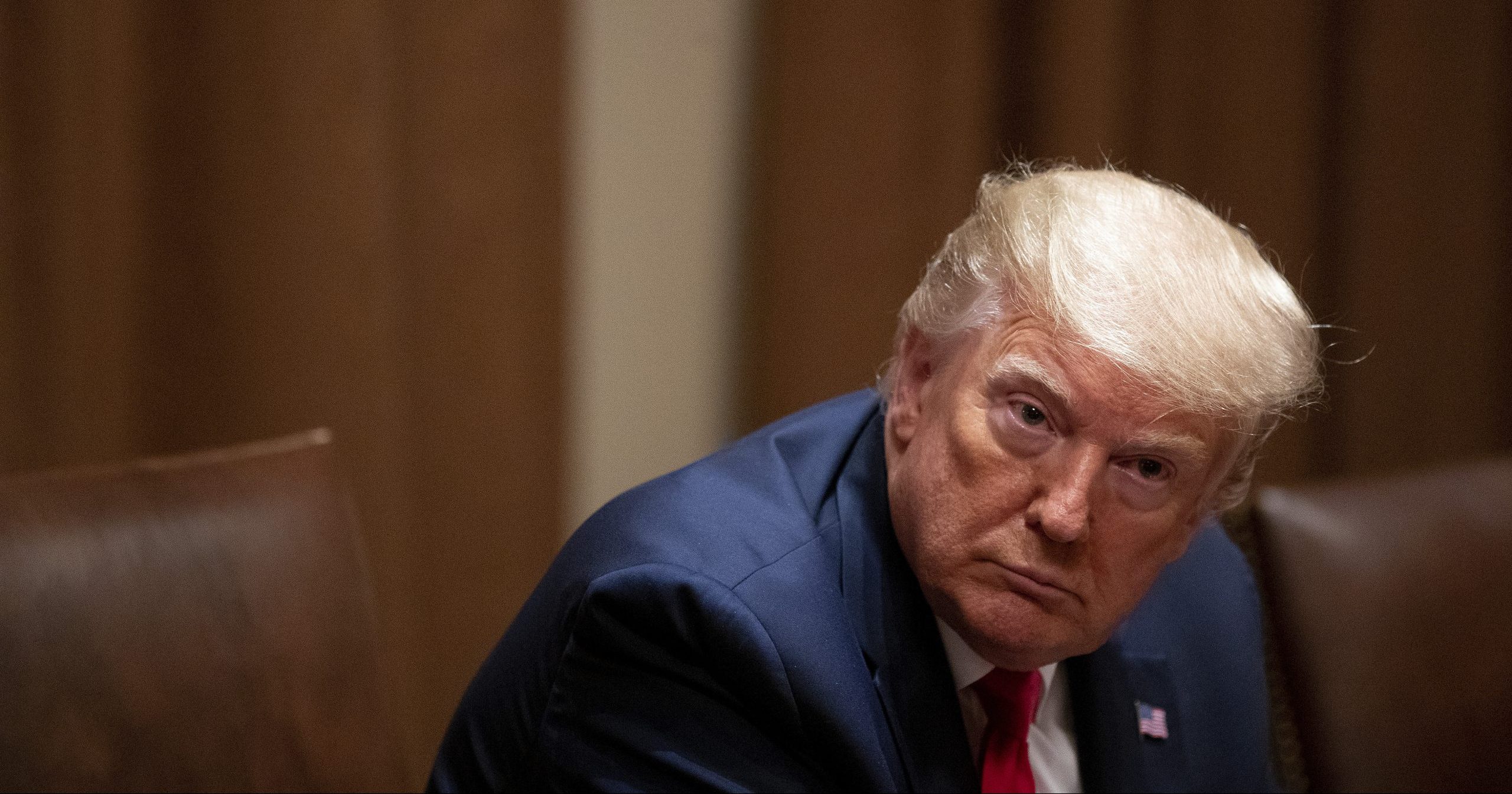 President Donald Trump listens during a roundtable discussion with African-American supporters in the Cabinet Room of the White House on June 10, 2020, in Washington, D.C.