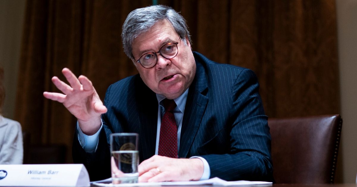 Attorney General William Barr speaks in the Cabinet Room of the White House on June 15, 2020, in Washington, D.C.