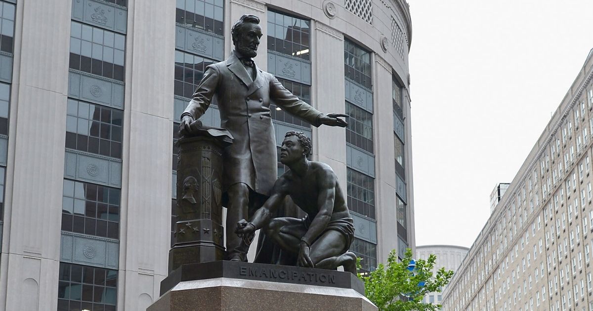 A general view of the Emancipation Memorial in Park Square is seen on May 21, 2013, in Boston, Massachusetts.