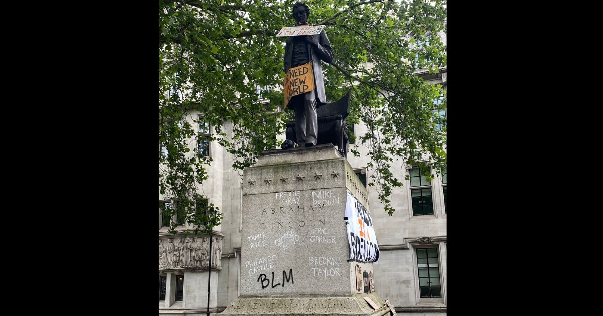 However, there's a distance between subversion by thuggery betraying the cause and the kind of hooliganry which truly defies description. In that vein, I give you the defacement of the Abraham Lincoln statue in London.